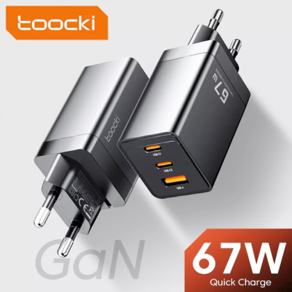 Адаптер Toocki GaN Fast Charger (2 USB-C + 1 USB-A) 65W (Black)