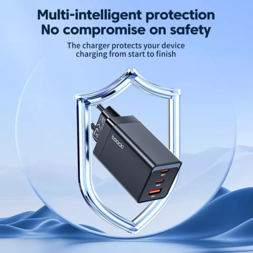 Адаптер Toocki GaN Fast Charger (2 USB-C + 1 USB-A) 65W (Black)