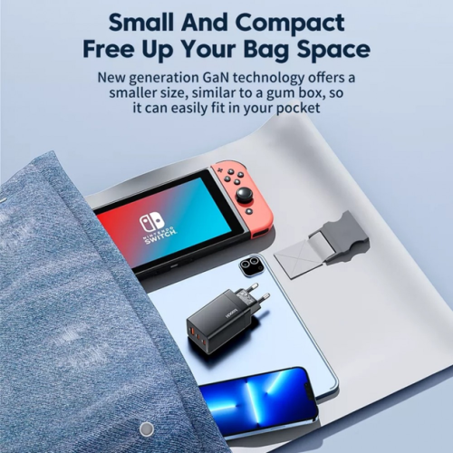 Адаптер Toocki GaN Fast Charger (2 USB-C + 1 USB-A) 65W (Black)