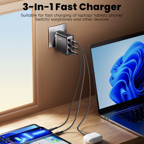 Адаптер Toocki 3-Port GaN Fast Charger (2 USB-C + 1 USB-A) 100W/2A (Black) Адаптер Toocki 3-Port GaN Fast Charger (2 USB-C + 1 USB-A) 100W/2A (Black)