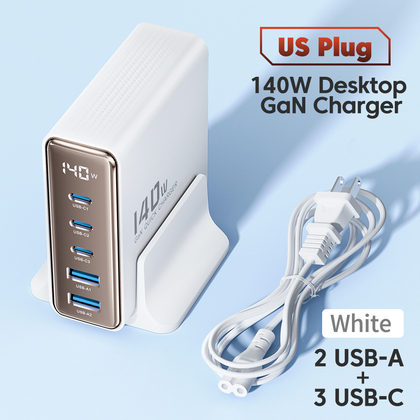 Адаптер Toocki GaN Desktop Charger (3 USB-C + 2 USB-A) 140W/2.5A (White)