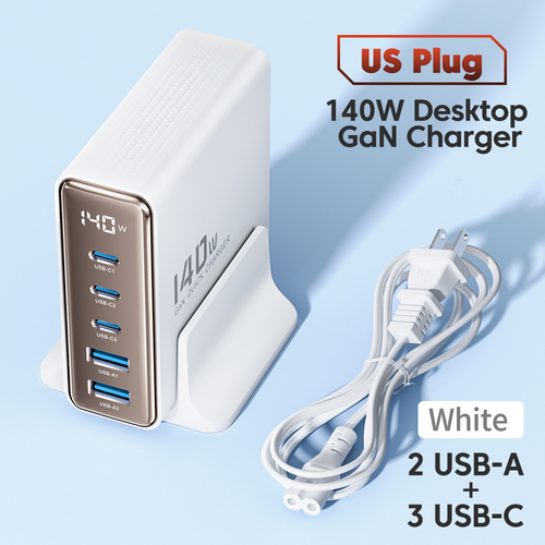 Адаптер Toocki GaN Desktop Charger (3 USB-C + 2 USB-A) 140W/2.5A (White)