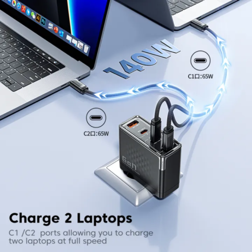 Адаптер Toocki GaN Fast Charger (3 USB-C + 1 USB-A) 140W/2A (Black)