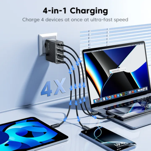 Адаптер Toocki GaN Fast Charger (3 USB-C + 1 USB-A) 140W/2A (Black)