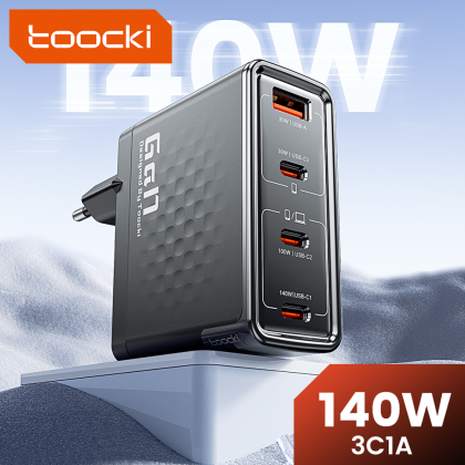 Адаптер Toocki GaN Fast Charger (3 USB-C + 1 USB-A) 140W/2A (Black)