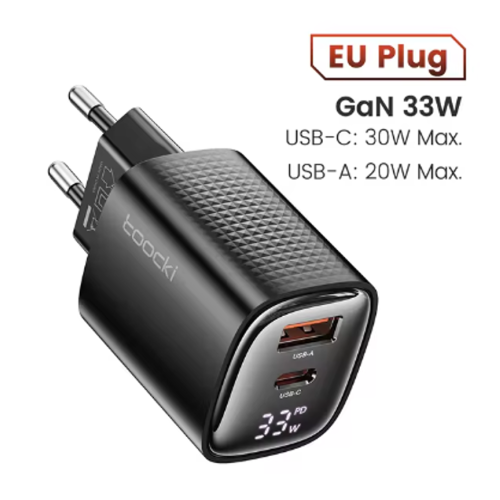 Адаптер Toocki Smart Power Display GaN Quick Charger 33W (Black)