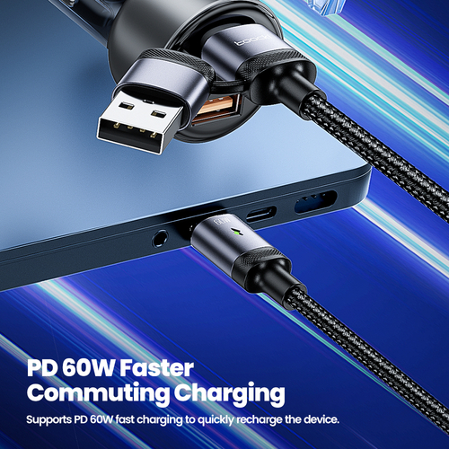 Кабель Toocki 2-in-1 Spring Stretch Cable A+C-C 3A 1.5m (Grey)