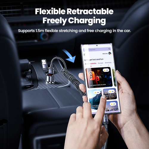 Кабель Toocki 2-in-1 Spring Stretch Cable A+C-C 3A 1.5m (Grey)