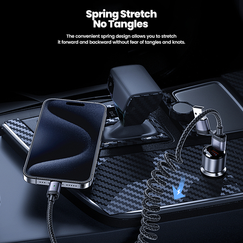 Кабель Toocki 2-in-1 Spring Stretch Cable A+C-C 3A 1.5m (Grey)