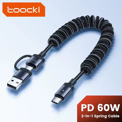 Кабель Toocki 2-in-1 Spring Stretch Cable A+C-C 3A 1.5m (Grey)