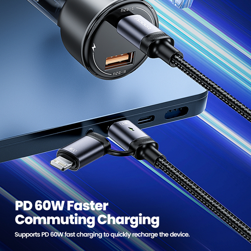 Кабель Toocki 2-in-1 Spring Stretch Cable C+C-L 20W 1.5m (Grey)