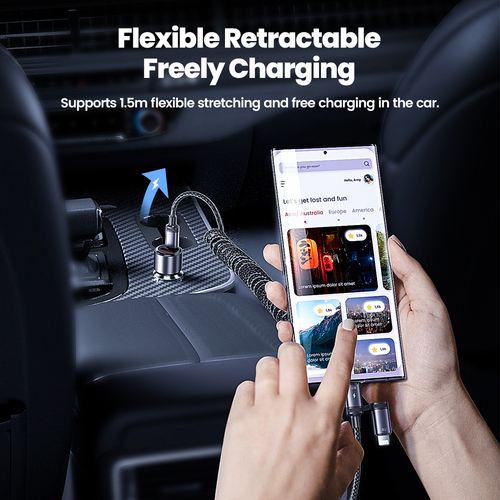 Кабель Toocki 2-in-1 Spring Stretch Cable C+C-L 20W 1.5m (Grey)