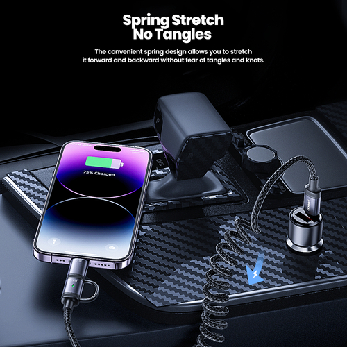 Кабель Toocki 2-in-1 Spring Stretch Cable C+C-L 20W 1.5m (Grey)