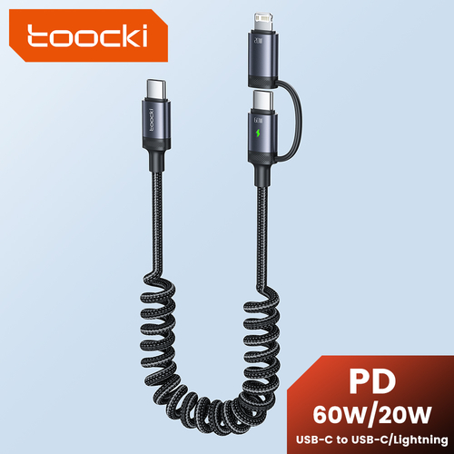 Кабель Toocki 2-in-1 Spring Stretch Cable C+C-L 20W 1.5m (Grey)