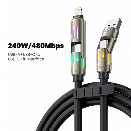 Кабель Toocki 4-in-1 Silky Smooth Silicone Cable A+C-C+iP 240W 2m (Black)