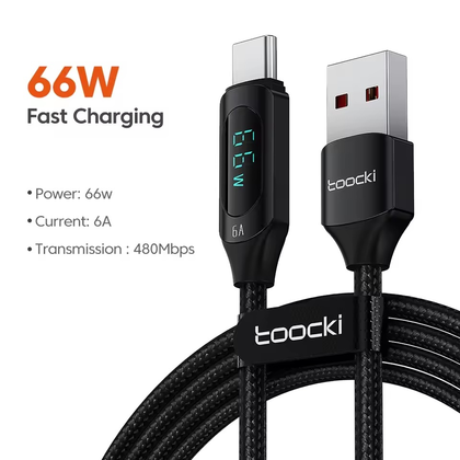 Кабель Toocki Digital Display Fast Charging Data Cable A-C 66W/6A 2m (Black)