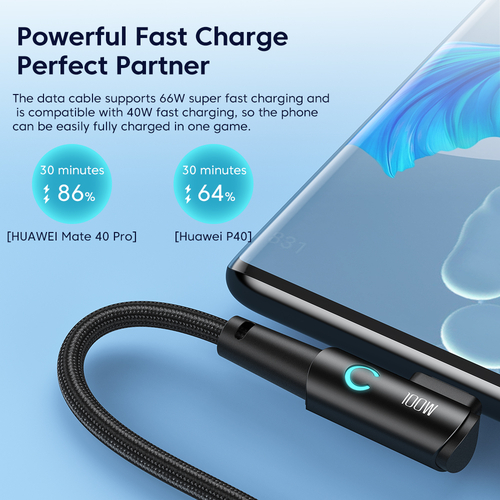 Кабель Toocki Elbow Fast Charging Data Cable A-C 100W/6A 1m (Black)