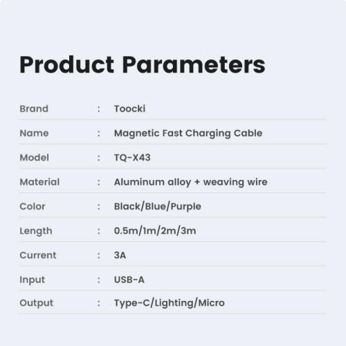 Кабель Toocki Magnetic Fast Charging Cable 3A 1m (Black)