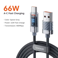 Кабель Toocki Transparent Fast Charging Data Cable A-C 66W/6A 1m (Grey)
