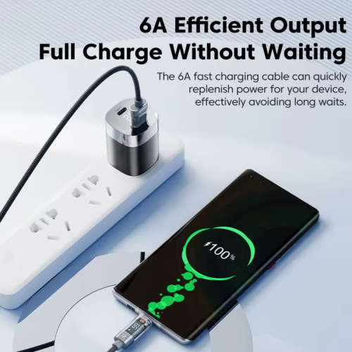 Кабель Toocki Transparent Fast Charging Data Cable A-C 66W/6A 2m (Grey)