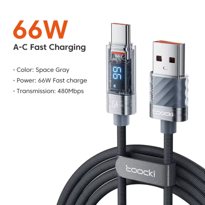 Кабель Toocki Transparent Fast Charging Data Cable A-C 66W/6A 2m (Grey)