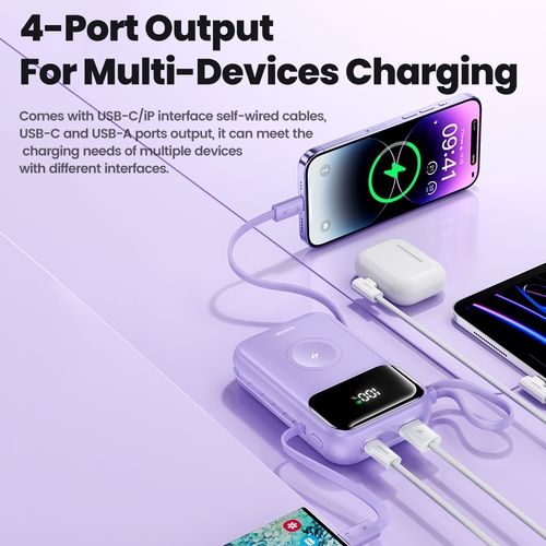 Павербанк Toocki Power Bank with Cables 10000mAh 35W (Black)