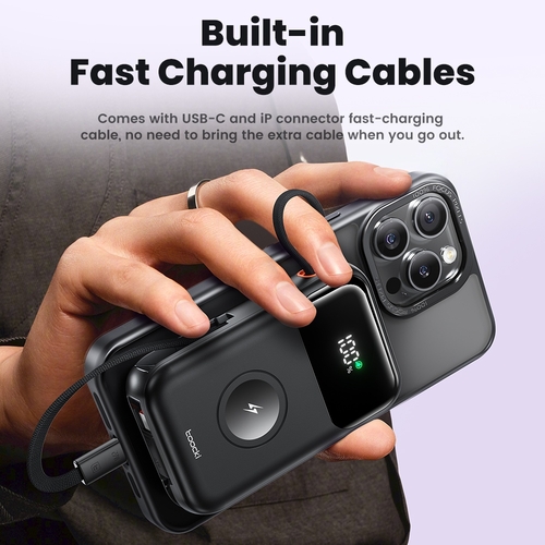 Павербанк Toocki Power Bank with Cables 10000mAh 35W (Black)