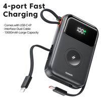 Павербанк Toocki Power Bank with Cables 10000mAh 35W (Black)