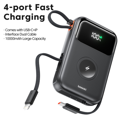 Павербанк Toocki Power Bank with Cables 10000mAh 35W (Black)