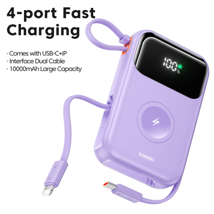 Павербанк Toocki Power Bank with Cables 10000mAh 35W (Purple)