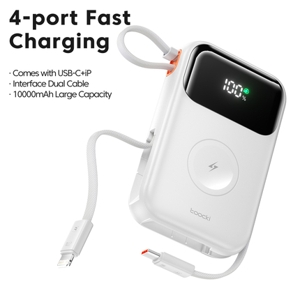 Павербанк Toocki Power Bank with Cables 10000mAh 35W (White)