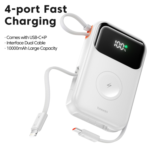Павербанк Toocki Power Bank with Cables 10000mAh 35W (White)
